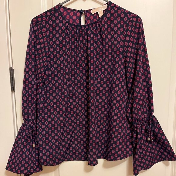 Michael Kors Navy and Magenta Bell Sleeve Blouse size small - Picture 1 of 4